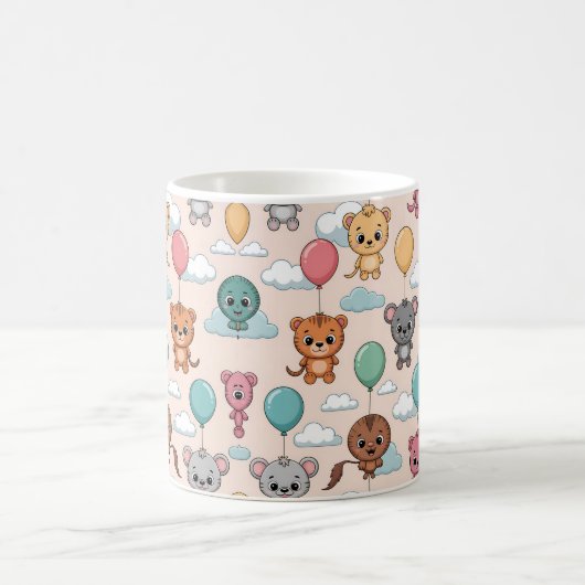 Ceramic mug with a cute pattern of cartoon animals koffiemok (Center)