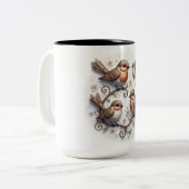 Ceramic Mug With Birds Tweekleurige Koffiemok (Voorkant links)