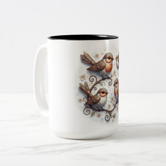 Ceramic Mug With Birds Tweekleurige Koffiemok (Voorkant links)