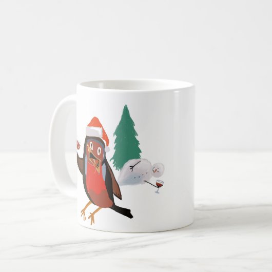Ceramic mug with Christmas Cheer Robin design Koffiemok (Voorkant links)