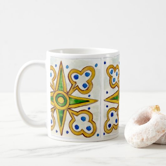 Ceramic mug with traditional Sicilian tile design Koffiemok (Met donut)