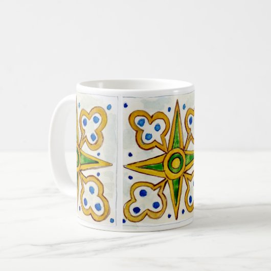 Ceramic mug with traditional Sicilian tile design Koffiemok (Voorkant links)