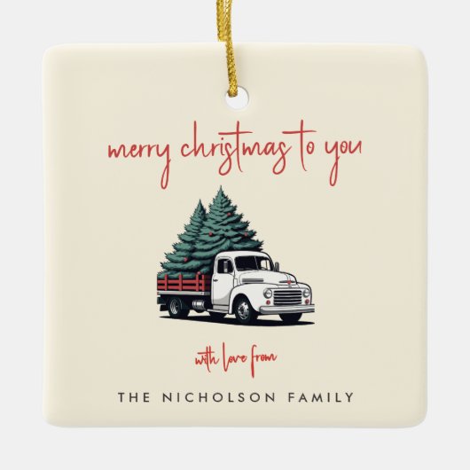 Ceramic Ornament | Christmas Tree Delivery Truck (Voorkant)