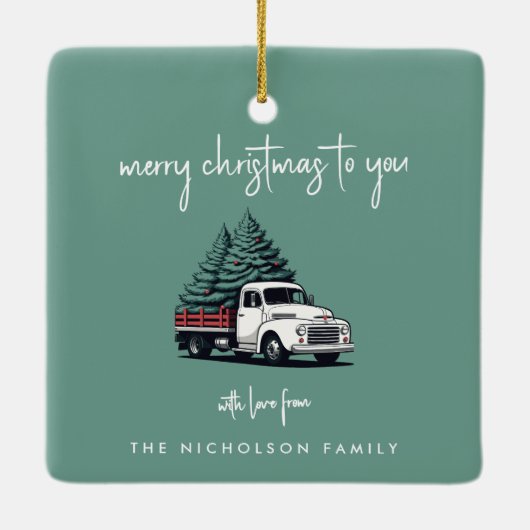 Ceramic Ornament | Christmas Tree Delivery Truck (Achterkant)