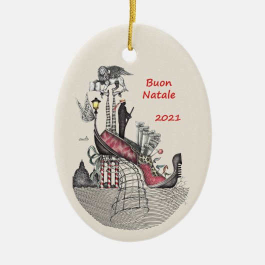 Ceramic Oval Ornament-Venice Italy Keramisch Ornament (Voorkant)