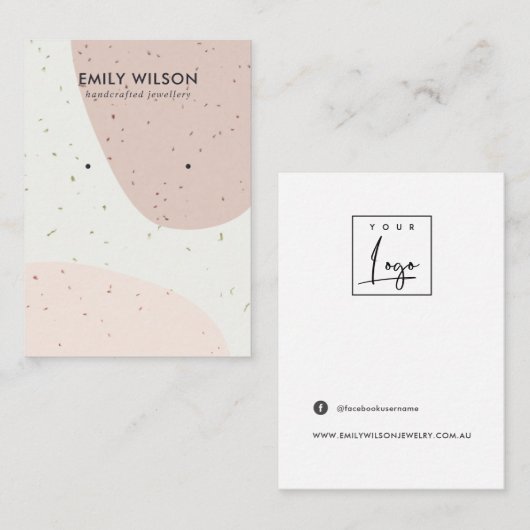 CERAMIC PEACH PINK BLUSH WAVE STUD EARRING DISPLAY VISITEKAARTJE (Voorkant / Achterkant)