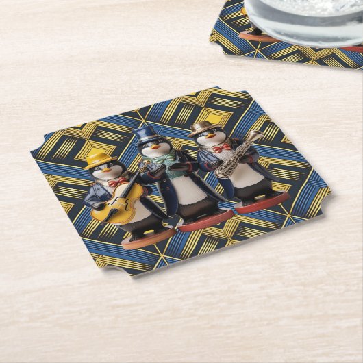Ceramic Penguin Band Coaster Kartonnen Onderzetters (Gekanteld)