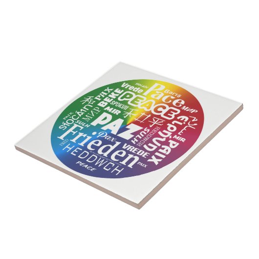 Ceramic tegel display Peace Paz Pax meertalig Tegeltje (Zijkant)