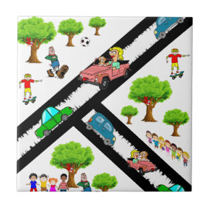 Ceramic Tegel Park Kinder bomen Dog Cars Tegeltje