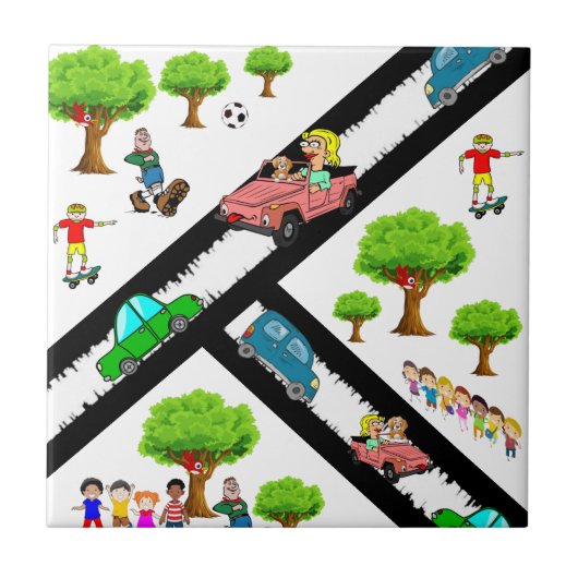 Ceramic Tegel Park Kinder bomen Dog Cars Tegeltje (Voorkant)