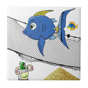 Ceramic Tegel White Fish Net, Worms Gevist Net Tegeltje