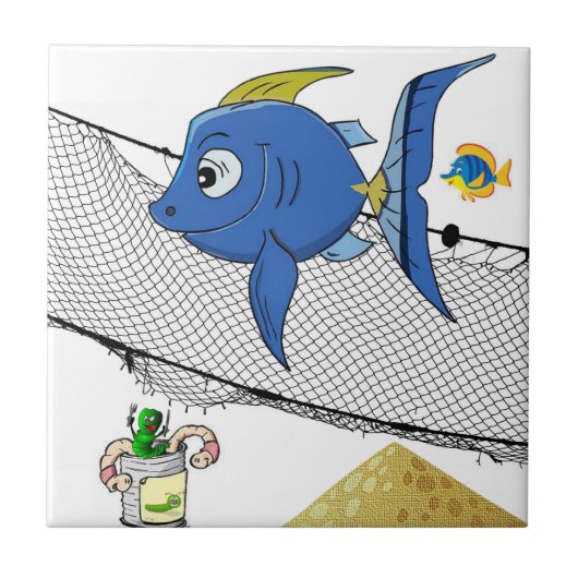 Ceramic Tegel White Fish Net, Worms Gevist Net Tegeltje (Voorkant)