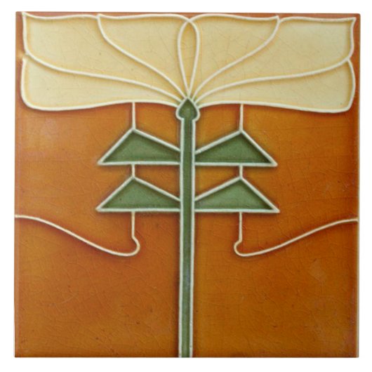 Ceramic Tile - Art Nouveau Yellow Flower Orange Tegeltje (Voorkant)