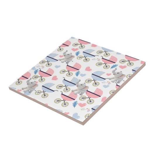 Ceramic Tile Baby Stroller Stork Elephant  Tegeltje (Zijkant)