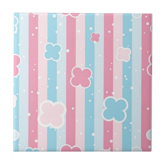 Ceramic Tile  Blue Pastel Stripe  Tegeltje (Voorkant)