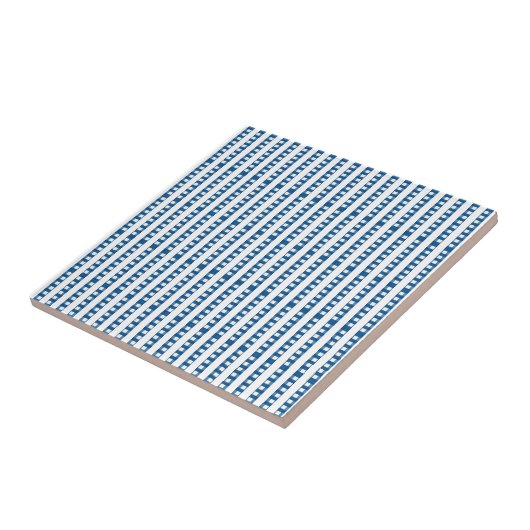 Ceramic Tile Blue & White Stripe Square Tegeltje (Zijkant)