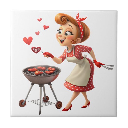 Ceramic Tile Cooking Love Red Hearts  Tegeltje (Voorkant)