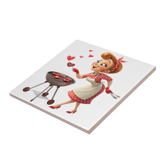 Ceramic Tile Cooking Love Red Hearts Tegeltje (Zijkant)