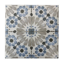 Ceramic Tile - Floral Designer Blue Grey Replica Tegeltje
