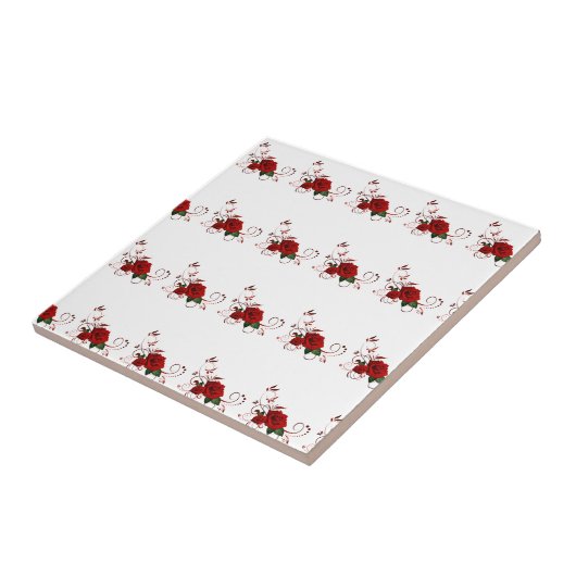 Ceramic Tile Floral Red Rose Tegeltje (Zijkant)
