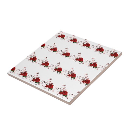 Ceramic Tile Floral Red Rose Tegeltje (Zijkant)