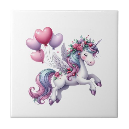 Ceramic Tile Floral Unicorn Flowers  Tegeltje (Voorkant)