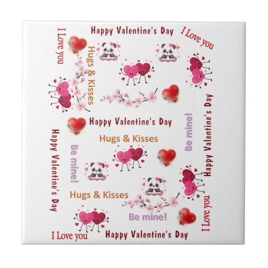 Ceramic Tile Happy Valentine's DayLove Red Hearts  Tegeltje (Voorkant)
