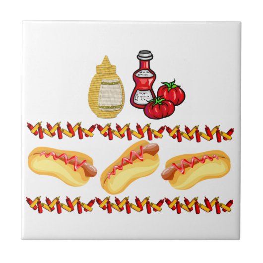 Ceramic Tile Hotdogs Ketchup Mustard Tegeltje (Voorkant)