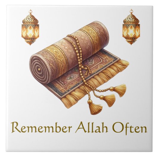 Ceramic Tile-Islamic Prayer Mat – Tasbeeh Design Tegeltje (Voorkant)