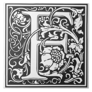 Ceramic Tile - Monogram Alphabet F black White Tegeltje