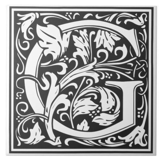 Ceramic Tile - Monogram Alphabet G black White Tegeltje (Voorkant)
