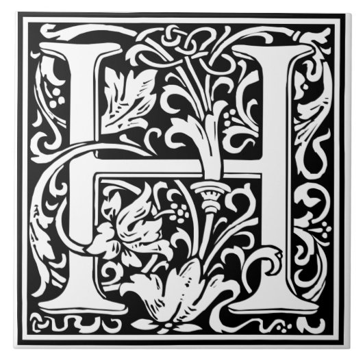 Ceramic Tile - Monogram Alphabet H black White Tegeltje (Voorkant)