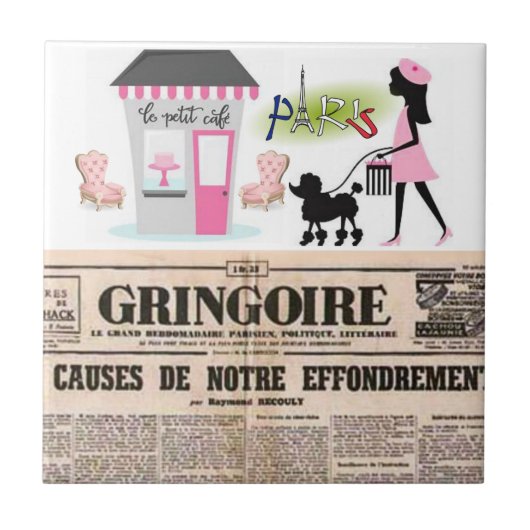 Ceramic Tile Paris France Newspaper Tegeltje (Voorkant)