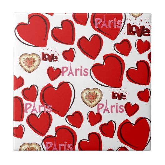 Ceramic Tile Paris France Red Hearts Tegeltje (Voorkant)