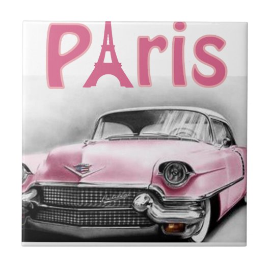 Ceramic Tile Paris Frankrijk Roze auto Tegeltje (Voorkant)