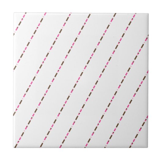 Ceramic Tile Pink Brown White Stripe Tegeltje (Voorkant)