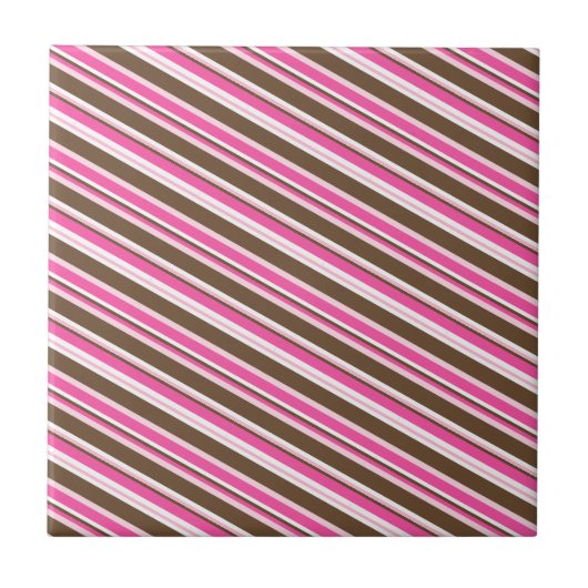 Ceramic Tile Pink Brown White Stripe Tegeltje (Voorkant)