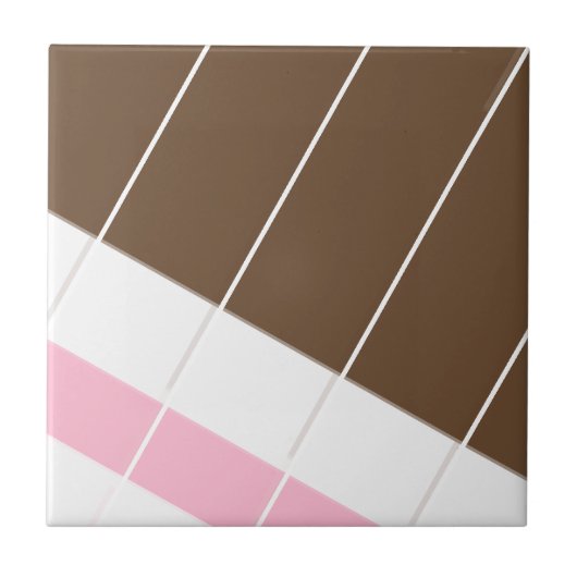 Ceramic Tile Pink Brown White Stripe Tegeltje (Voorkant)