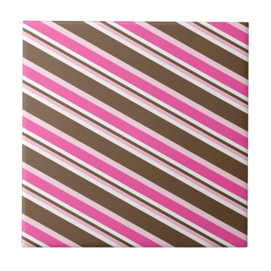 Ceramic Tile Pink Brown White Stripe Tegeltje (Voorkant)