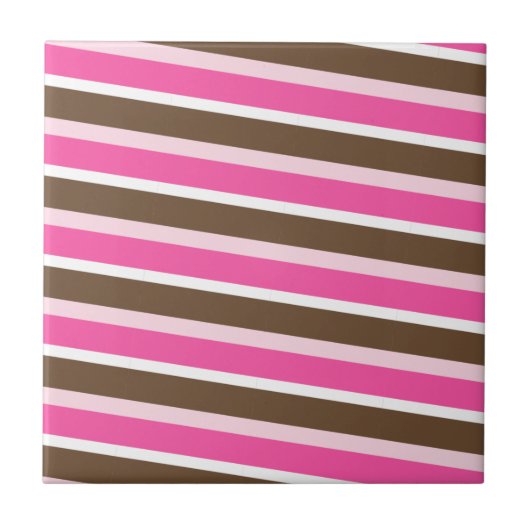 Ceramic Tile Pink Brown White Stripe Tegeltje (Voorkant)