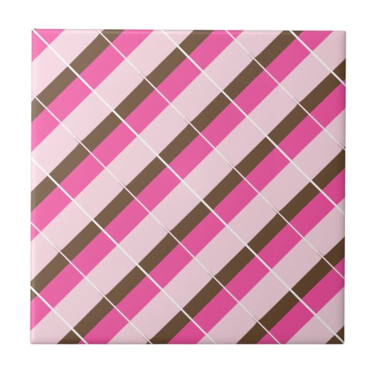 Ceramic Tile Pink Brown White Stripe Tegeltje (Voorkant)