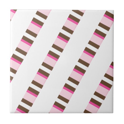 Ceramic Tile Pink Brown White Stripe Tegeltje (Voorkant)