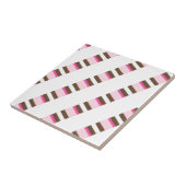 Ceramic Tile Pink Brown White Stripe Tegeltje (Zijkant)