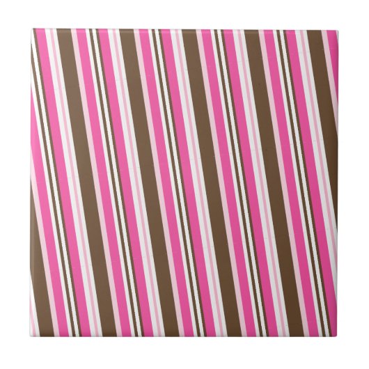 Ceramic Tile Pink Brown White Stripe Tegeltje (Voorkant)