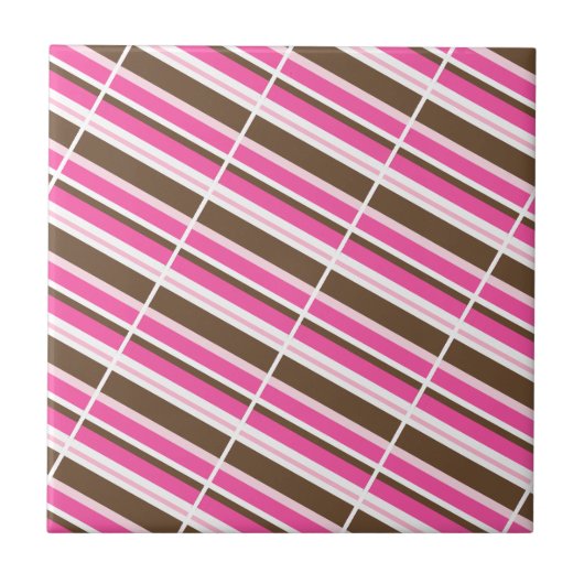 Ceramic Tile Pink Brown White Stripe Tegeltje (Voorkant)