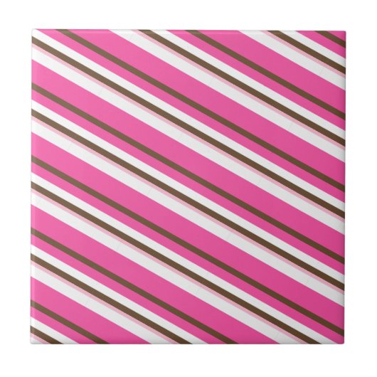 Ceramic Tile Pink Brown White Stripe Tegeltje (Voorkant)