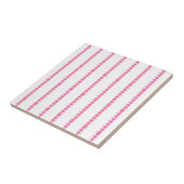 Ceramic Tile Pink & White Stripe Square Tegeltje (Zijkant)