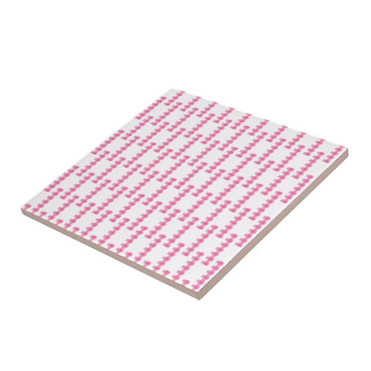 Ceramic Tile Pink & White Stripe Square Tegeltje (Zijkant)