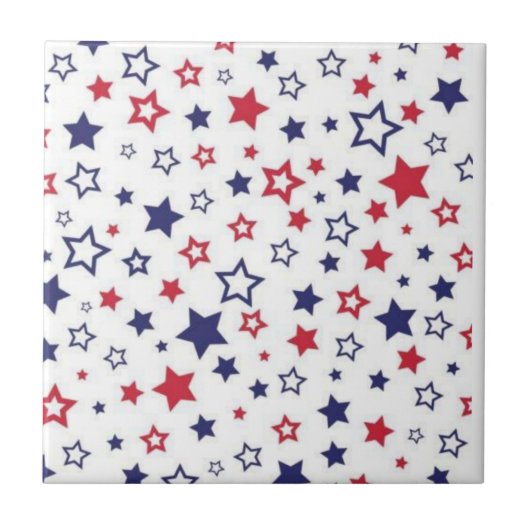 Ceramic Tile Red Blue & White Stripe Square Tegeltje (Voorkant)