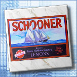 CERAMIC TILE - "Schooner" Lemons - Crate Label Tegeltje<br><div class="desc">Here is a Ceramic Tile displaying a vintage image of a Produce Crate Label for "Schooner Lemons" produce. Labels were used by groups of California growers in the early to mid 1900s, artist unknown. ►Square tiles are available in two sizes: 4.25 inches square or, as shown here, 6 x 6...</div>